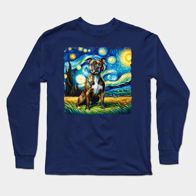 Starry Staffordshire Bull Terrier Dog Portrait - Pet Portrait Long Sleeve T-Shirt by starry_night